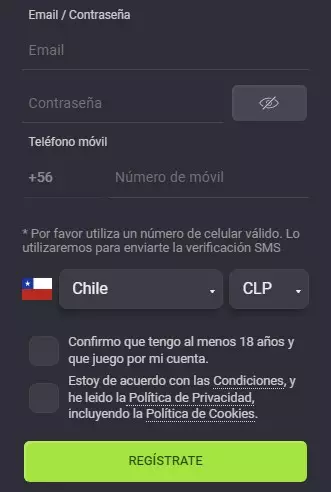 Formulario de Registro en Coolbet Chile